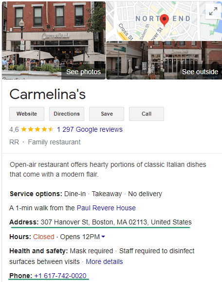 Carmelina's Google Listing